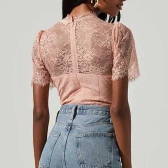 Astr Lacie Illusion Lace Bodysuit Dusty Pink Bustier M NEW - Picture 2 of 13